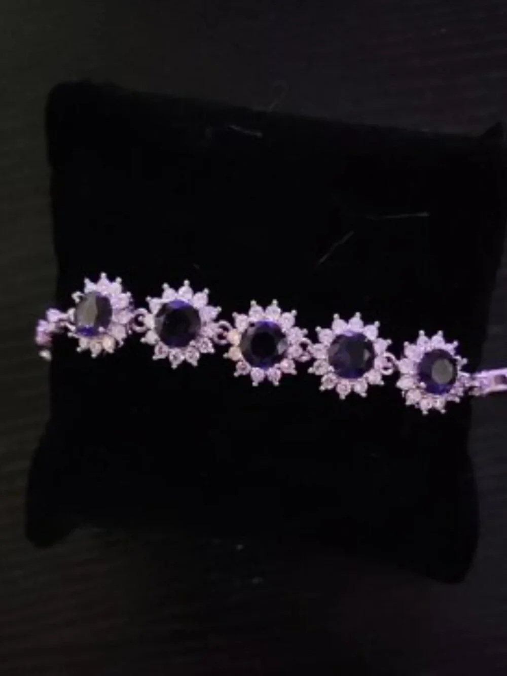 Silver Bracelet with Purple Gemstone Flower Accents